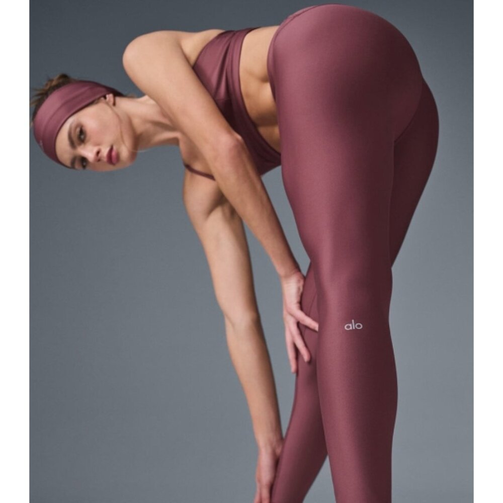 Alo Airlift Winter Warm High-Waist Leggings Burgundy Truffle Hi-Rise Brushed M - Picture 3 of 11